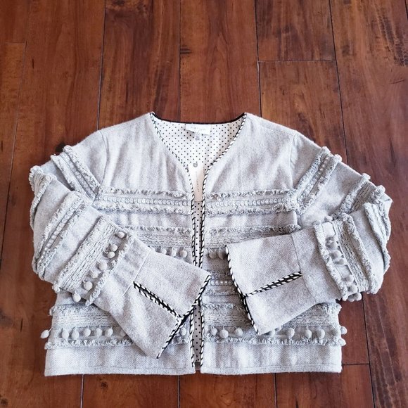 Harlyn Anthropologie Cropped Open Front Jacket Medium Annapolis Pom Pom NWT - Picture 8 of 16
